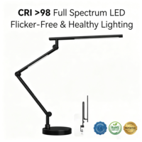 Lámpara de Escritorio LED Moderna de Metal con Brazo Oscilante Ajustable, Luminaria de Mesa Flexible, Protección Ocular, Temporizador de 1/2 Horas