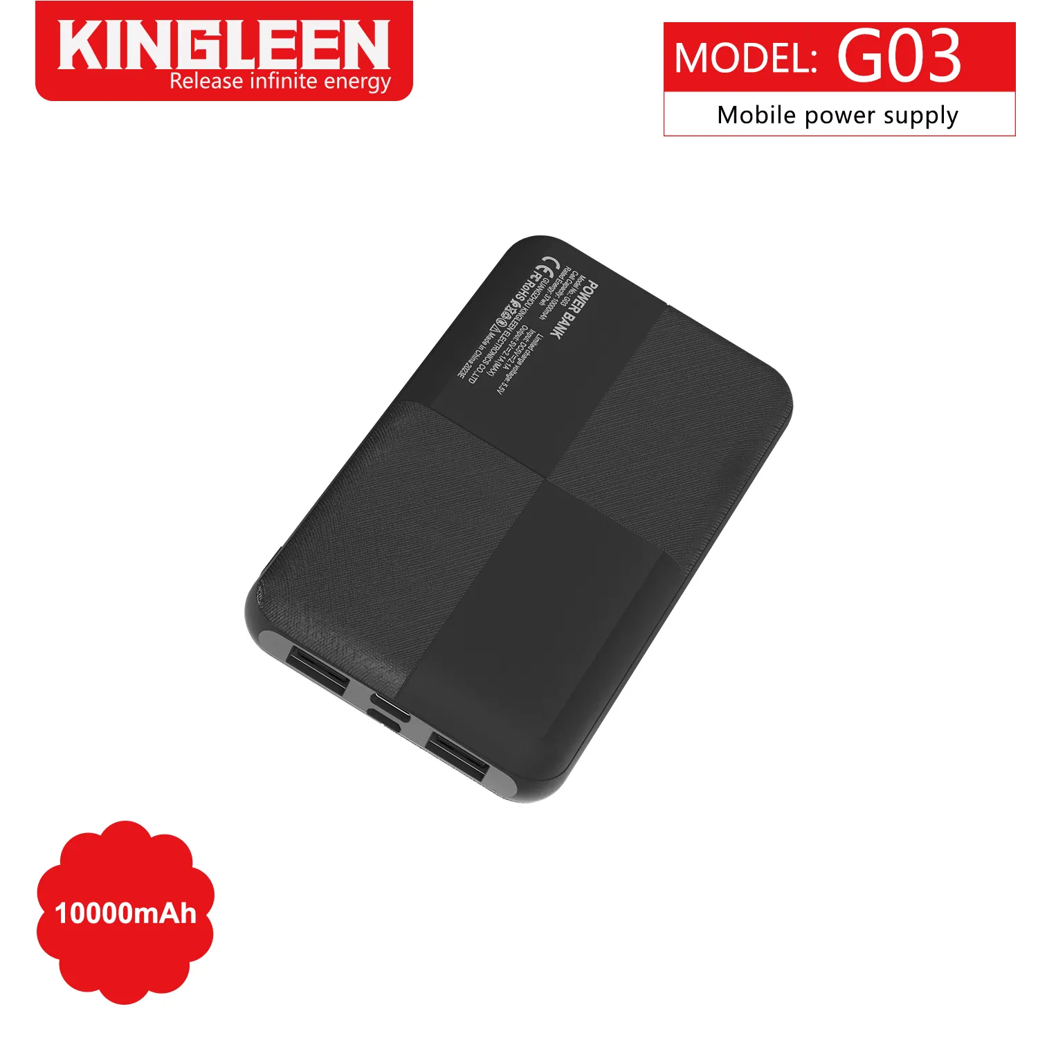 KINGLEEN G03 Power Bank 10000 mah terlaris, Powerbank pengisi daya portabel 10000 Mah, baterai eksternal Led untuk ponsel