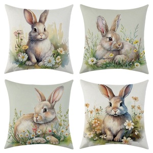 Housse de coussin carrée Hanlin Lapin de Pâques 45x45cm Lavable Décoration de salon - Product Image 1
