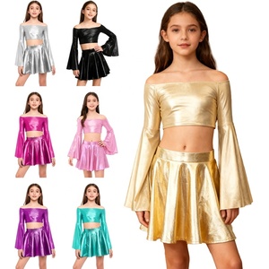 Costume de concours de danse pour filles de 6 à 16 ans, haut court métallisé avec jupe pour spectacle sur scène, costumes de danse contemporaine - Product Image 1