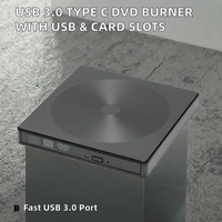 Grabadora de DVD-RW Externa Tipo C USB 3.0 para Portátil con 2 Puertos USB, Ranura para Tarjetas SD/TF, Caché de 4MB, Admite Corrección de Errores