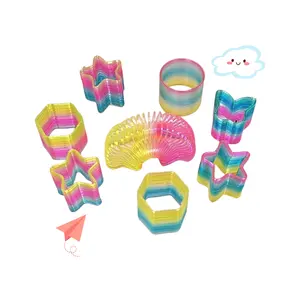 Klassische Kunststoff Regenbogen Frühling Spielzeug Geschenk Mini Smiley Print Bunte Magie Regenbogen Spule Frühling für Kinder