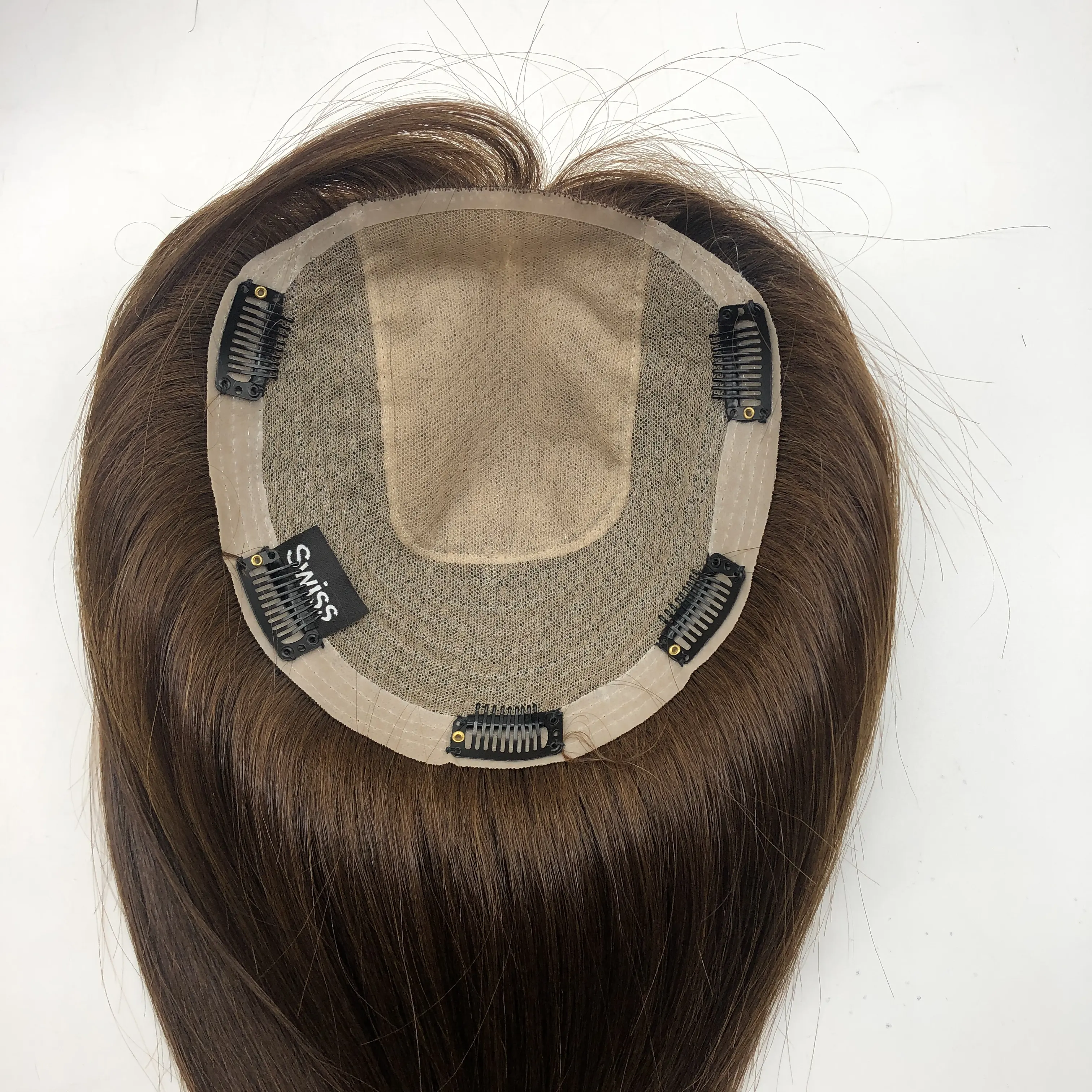 BMEIYI Silk Machine Weft Clip Hair Toppers Human Hair For Women Hairpieces