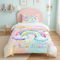 Parure de lit enfant motif nuage arc-en-ciel de dessin animé, taille simple UE, housse de couette douce imprimée pour chambre de filles