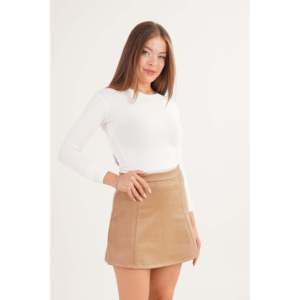 Mini-jupe en suède à volants, taille haute, en similicuir, douce et tendance pour femme - Product Image 4
