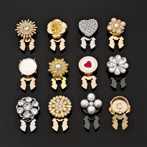 Boutons de chemise en métal de luxe avec fleurs, perles et papillons, décorés de strass et de perles, pour vêtements féminins - Product Image 1