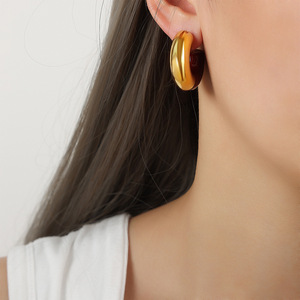18K PVD Gold Plated Stainless Steel Two-Tone C Shaped Enamel Hoop <b>Earrings</b> for Women | Durable Waterproof Hypoallergenic Jewelry - Product Image 6