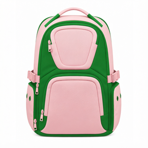 For <b>Green</b> Canvas Tactical <b>Backpack</b> Unisex Zipper School Bag Travel Daypack Anti-Theft Geometric Pattern Arcuate Shoulder Strap - Product Image 1