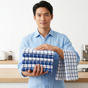 Checkered Cotton <b>Kitchen</b> Towels Rectangle Woven Eco Friendly Machine Washable - Product Image 1