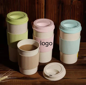 Gobelet écologique, tasse de voyage réutilisable, gobelet avec couvercle, portable, paille de blé, tasse à café, tasse à thé avec poignée en silicone - Product Image 1