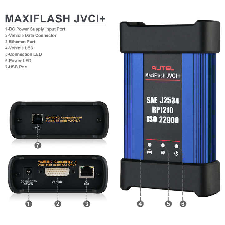 Autel MaxiFlash VCI+ J2534 Programming Device Work With Autel Scanner, Laptop Automaker Software for CAN FD & DoIP Reprogramming