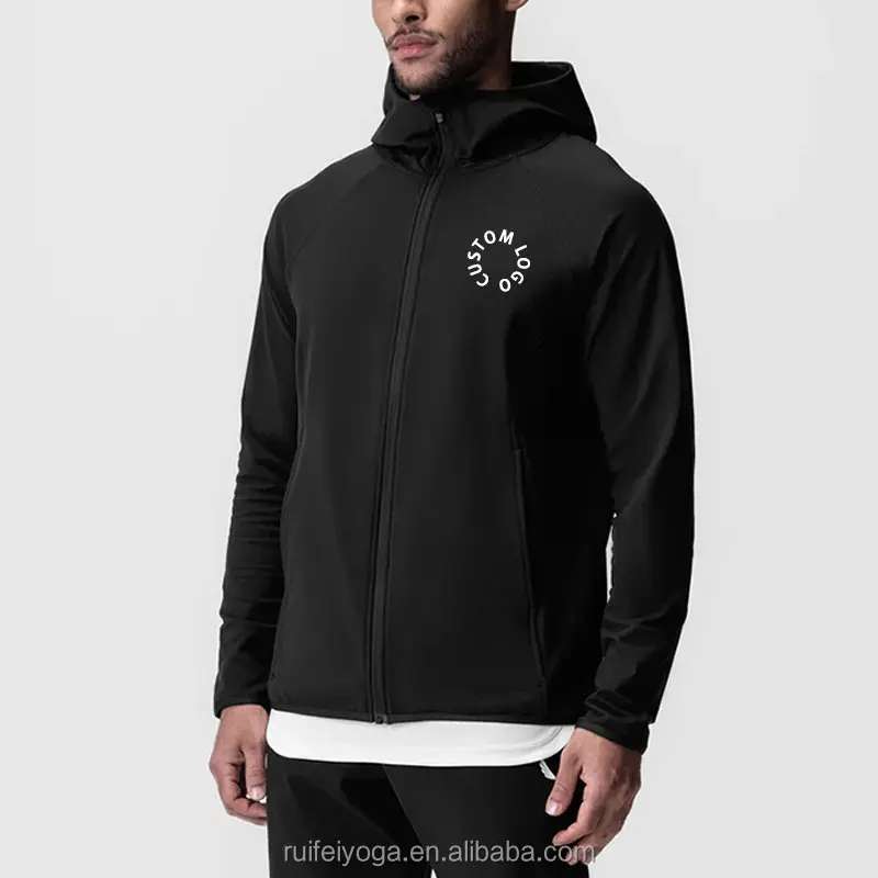 Groothandel Op Maat Logo Hoge Kwaliteit Dik Nylon Blanco Sport Fitness Hoodie 400 Gsm Full Zip Tech Fleece Hoodie