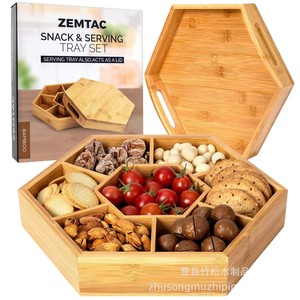 ชุดถาดเสิร์ฟขนม Zemtac กล่องเก็บของแบ่งช่องทรงหกเหลี่ยมทำจากไม้ไผ่ พร้อมฝาปิด สำหรับจัดระเบียบบนโต๊ะทำงาน - Product Image 5