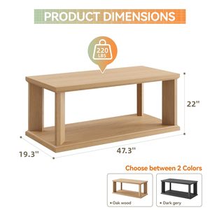 Bàn Cà Phê Trung tâm bằng gỗ 48 inch với kệ lưu trữ 2 tầng, Bàn cà phê trang trại hình chữ nhật cho phòng khách, văn phòng tại nhà - Product Image 3