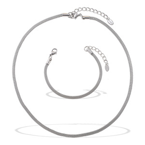 Stainless Steel <b>Bracelet</b> And Necklace <b>Set</b> Silver Minimalist Fashion Jewelry Unisex Gift Occasion XL807-SL413 - Product Image 5