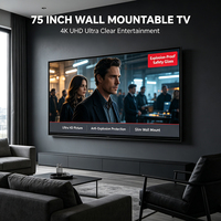 Téléviseur 75 pouces 4K UHD avec verre trempé, support mural fin, cadre en alliage d'aluminium noir ultra-clair