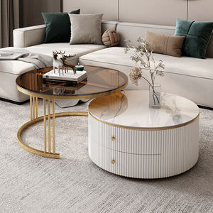 Ensemble de Tables Basses en Verre pour Petit Appartement Salon Moderne Simple <span class=keywords><strong>Table</strong></span> Basse Ronde Télescopique avec Rangement - Product Image 3