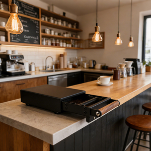 Accessoires de barista : Mini porte-filtre à expresso carré réutilisable en acier inoxydable avec poignée en bois et tiroir à café pour les résidus - Product Image 2