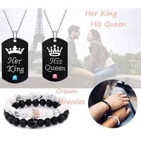 Go Party son roi sa reine lettres gravées couronne Couple colliers en acier inoxydable diamant chien étiquettes collier perles Bracelet ensemble