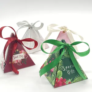 戈登丝带金字塔定制印刷纸盒顶部缎带小糖果礼品包装