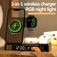 Opvouwbaar Magnetisch Draadloos Oplaadstation 3-in-1 15W Snellader met Nachtlampje Wekker voor iPhone Watch AirPods