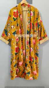 Kimono largo para mujer con estampado floral de árboles y pájaros, abrigo cruzado de manga larga, ecológico, transpirable, para verano, invierno y primavera, en tela de terciopelo. - Product Image 5