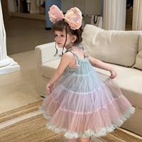 Robe de princesse sans manches en tulle coloré pour enfants, robe tutu d'été pour filles
