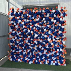 Pared de flores azules para boda, pared de flores artificiales hechas a mano de 8 pies x 8 pies, telón de fondo 3D 5d, panel de pared de flores, decoración de seda enrollable - Product Image 1