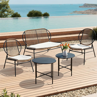 Ensemble de conversation en rotin PE résistant aux intempéries, canapé et chaises en osier avec table basse pour jardin, patio, bord de piscine