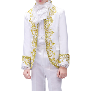 Vestido elegante para niños, traje de esmoquin, chaqueta, camisa, pantalones, cuello, flor, Carnaval, Cosplay, vestido de corte, regalo de Navidad para niños, Spandex - Product Image 2