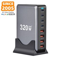 320W USB-C PD QC3.0 65W GaN Hızlı Şarj 4 USB-C + 4 USB-A 8 Portlu Masaüstü Şarj Cihazı Telefon Tablet Laptop Kamera için