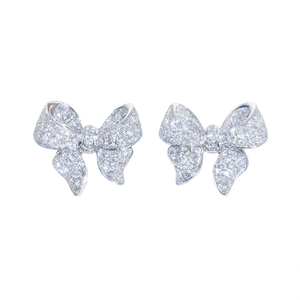 Pendientes de Diamantes con Lazo, Oro Blanco, Corte Brillante Redondo, Color G Natural, Joyería Linda para Mujer para Uso Diario - Product Image 1