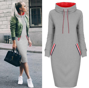 Robe midi décontractée à col roulé en velours uni écologique pour femme, taille naturelle, manches longues, automne-hiver - Product Image 2