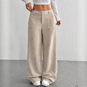 <span class=keywords><strong>Pantaloni</strong></span> Casual Vintage Europei e Americani da <span class=keywords><strong>Donna</strong></span> con Tasche Frontali e Posteriori, Tinta Unita - Product Image 2