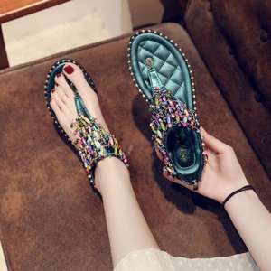 <span class=keywords><strong>Fabricant</strong></span> de gros sandales bohèmes femmes été nouvelles chaussures plates tout-aller strass orteil chaussures romaines sandales pour femmes - Product Image 3