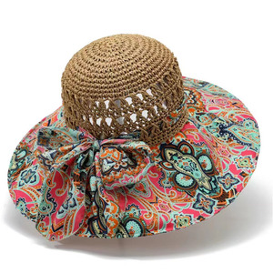 Chapeau de soleil pour <span class=keywords><strong>femme</strong></span>, chapeau de plage d'été, chapeau décontracté à motif floral ajouré, grand bord pliable en paille - Product Image 6