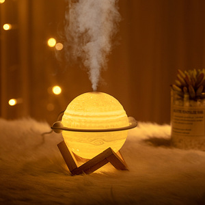 Humidificateur Jupiter sur support en bois, 500 ml, ultrasonique, avec lumière à changement de couleur, pour la maison, le bureau, l'aromathérapie, commande tactile - Product Image 3