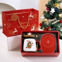 Nouvel Arrivage Coffret Cadeau de Noël Chauffe-tasse en Céramique Impression Logo Personnalisé Boîte Rouge Sac Mignon OEM ODM Vente en Gros Cadeaux d'Entreprise pour les Fêtes