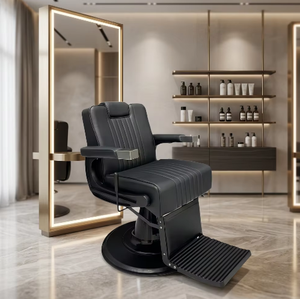 Fauteuil de Barbier Professionnel Rétro Robuste Tout Noir, Chaise de Coiffure de Luxe pour Salon de Coiffure, Prix de Gros - Product Image 1
