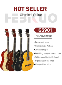Guitarra Clásica G3901 <span class=keywords><strong>Directo</strong></span> de Fábrica, Guitarra Acústica de 39 Pulgadas con Cutaway de Corcho, Guitarra Clásica de 6 Cuerdas para Principiantes - Product Image 2