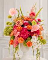 Bouquet de fleurs artificielles en soie personnalisé pour mariage, centre de table, roses rouges et oranges, hortensias, arrangement floral pour allée de réception