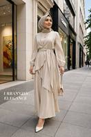 Ensemble modeste deux pièces en mousseline douce avec chemisier ceinturé et pantalon large |   Tenue musulmane décontractée, ensemble Abaya pour femmes de Dubaï