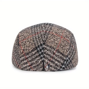 Casquette <span class=keywords><strong>d</strong></span>'<span class=keywords><strong>hiver</strong></span> <span class=keywords><strong>d</strong></span>écontractée pour hommes et femmes Nouveau béret à carreaux en laine avec chapeau de lierre de style britannique - Product Image 2