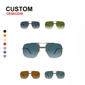 Fashion classic famous brand sunglasses beach accessories 2024 luxury rectangle metal frame custom logo sunglasses