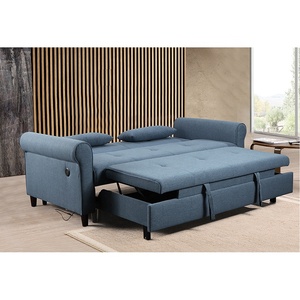 Đơn giản sang trọng phong cách ánh sáng màu xanh chất lượng cao 1 + 2 + 3 phòng khách sofa ngủ giá rẻ Giá kéo ra Sofa giường với USB phí - Product Image 5