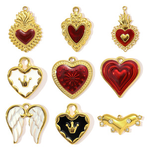 Ciondolo in Acciaio Inossidabile Fai-da-Te con Goccia d'Olio Rossa, Nera e Bianca, Ali, Corona, Cuore, <span class=keywords><strong>Angelo</strong></span>, Gioielli Vintage Religiosi per Donne - Product Image 2