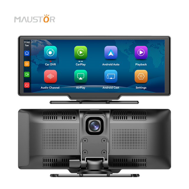 Maustor 10.26 IPS Touch Screen Dash Cam DVR BT WIFI Wireless CarPlay Wireless Android Auto Portable Monitor for Universal Car
