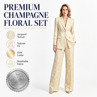 Costumes d'affaires pour femmes 2026 – Ensembles élégants blazer et pantalon en jacquard floral champagne, luxe intensif, pour bureau, mariage, sur mesure OEM/ODM