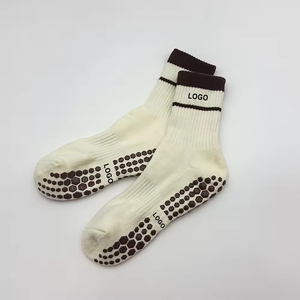 Women's Mid-Calf Non-Slip Yoga <b>Socks</b> – Silicone Crew Grip for Indoor Fitness Pilates – Knitted with Logo on Body – Spring - Product Image 2