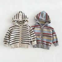 Cardigan à capuche unisexe rayé et coloré à manches longues pour bébé, collection Printemps-Automne